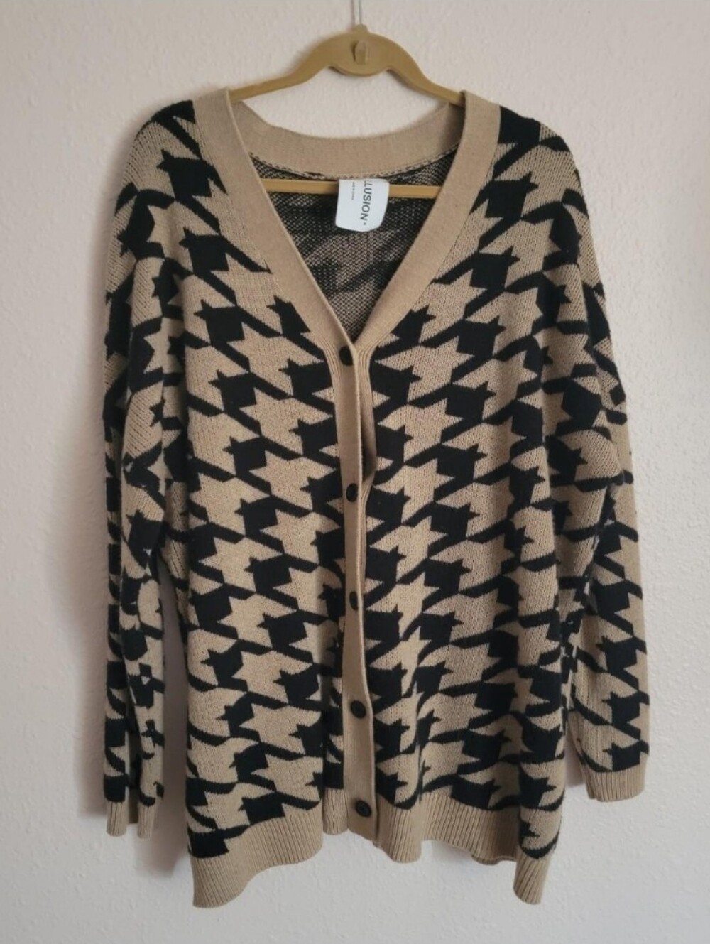 Collusion black Tan houndstooth Classic Goth cozy cardigan Sweater xxl Office